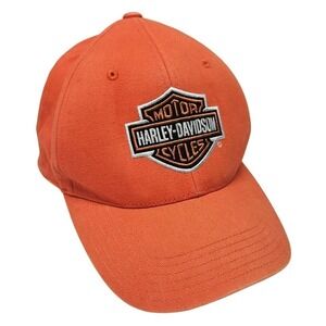 Harley Davidson Bar & Shield Fitted Hat Orange Cotton Cap Size 7 1/4 2004
